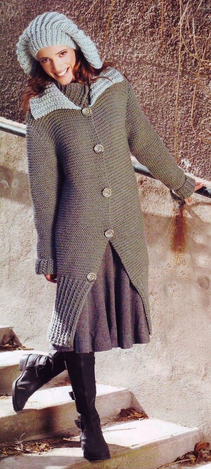 вязаное пальто больших размеров описание