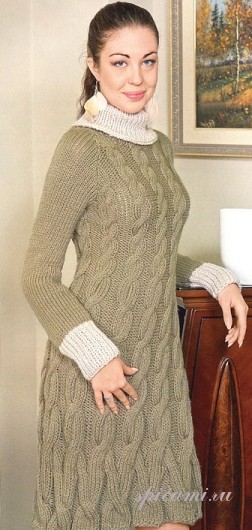 вязание спицами пуловер платье с рукавами