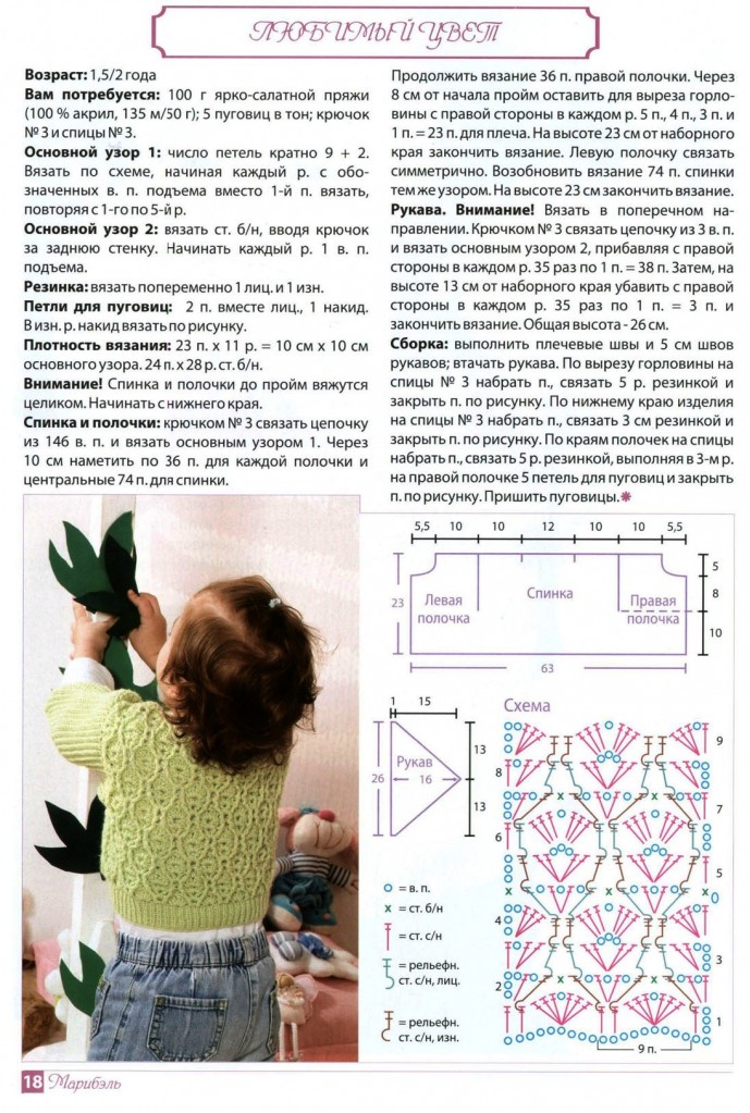 Кофточка для девочки спицами на 1 год реглан сверху с описанием и схемами