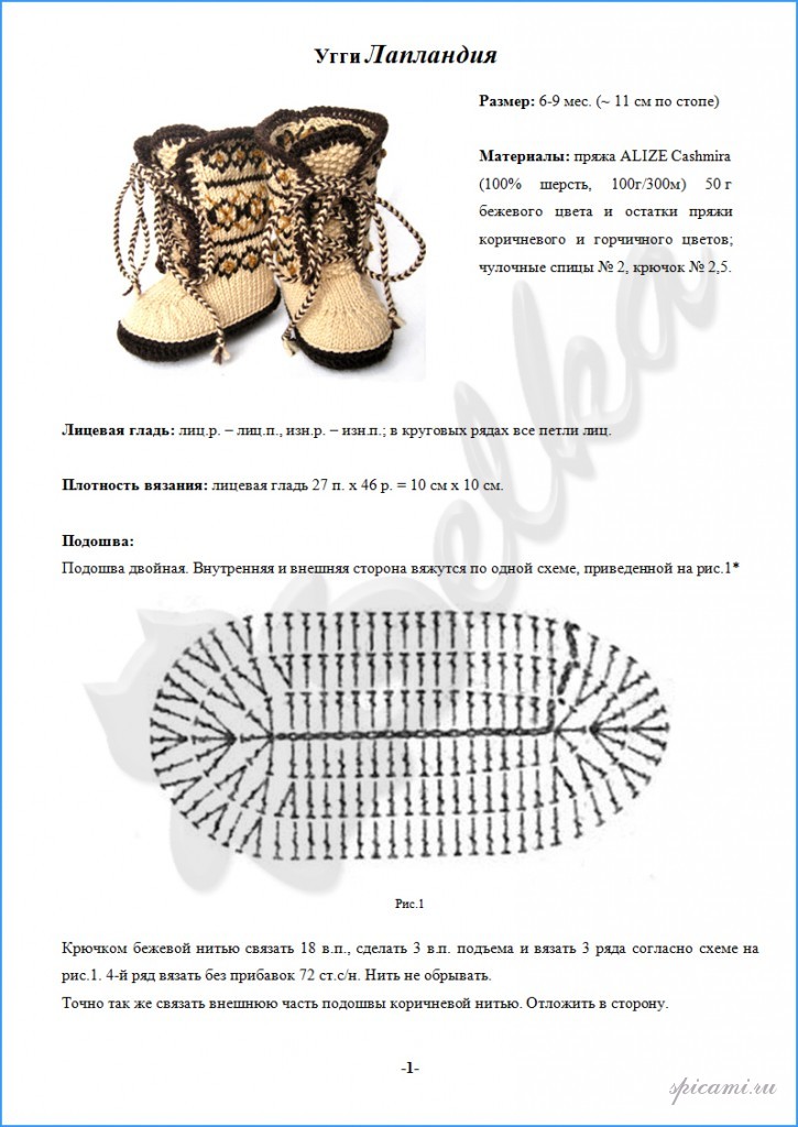 Вязаные сапожки спицами со схемами и описанием