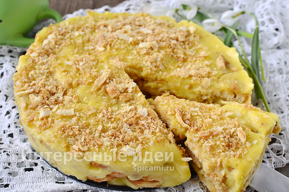 Торт «Наполеон» из печенья «Ушки» с заварным кремом торт Наполеон из печень Ушки