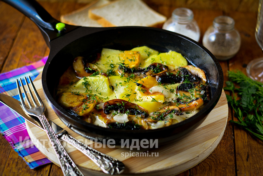 Картошка с грибами в сливках — ну очень вкусно картошка с грибами в сливках на сковороде