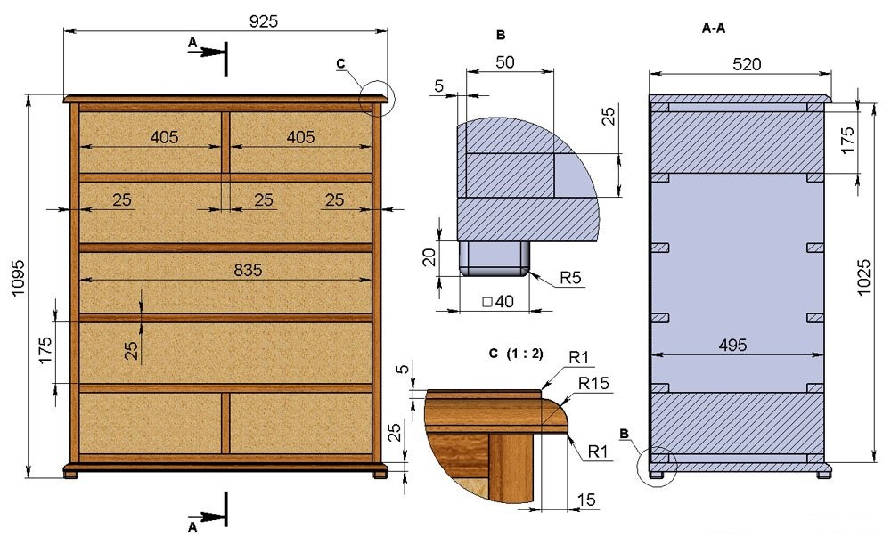 Собрать комод с выдвижными ящиками своими руками схема
