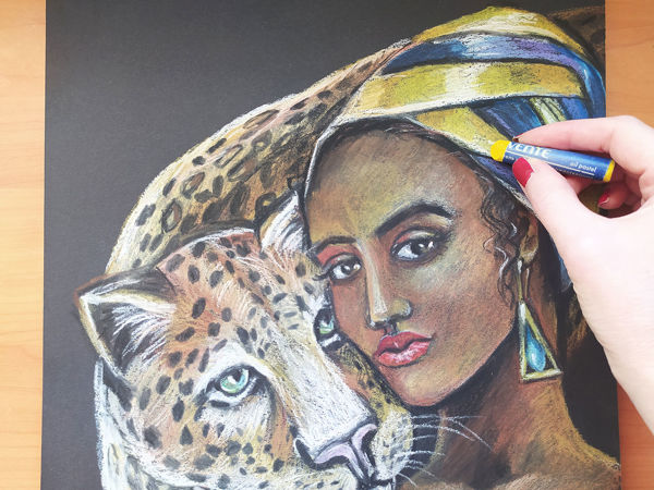 Рисуем портрет девушки и леопарда