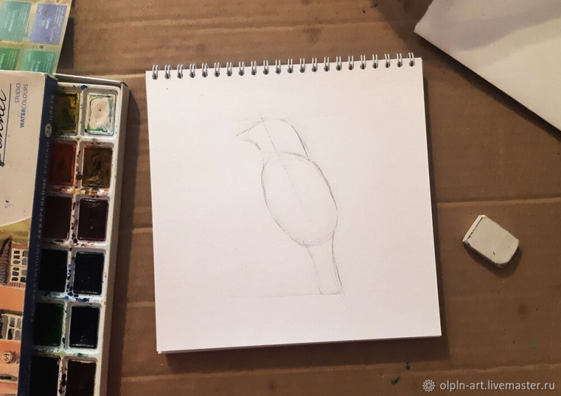 Рисуем акварелью птицу: свиристель