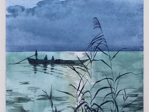 Рисуем картину акварелью, Рыбацкая лодка в лунном свете