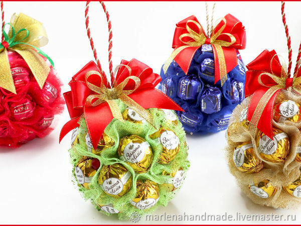 Мастерим сладкие подарки: большие шары из конфет