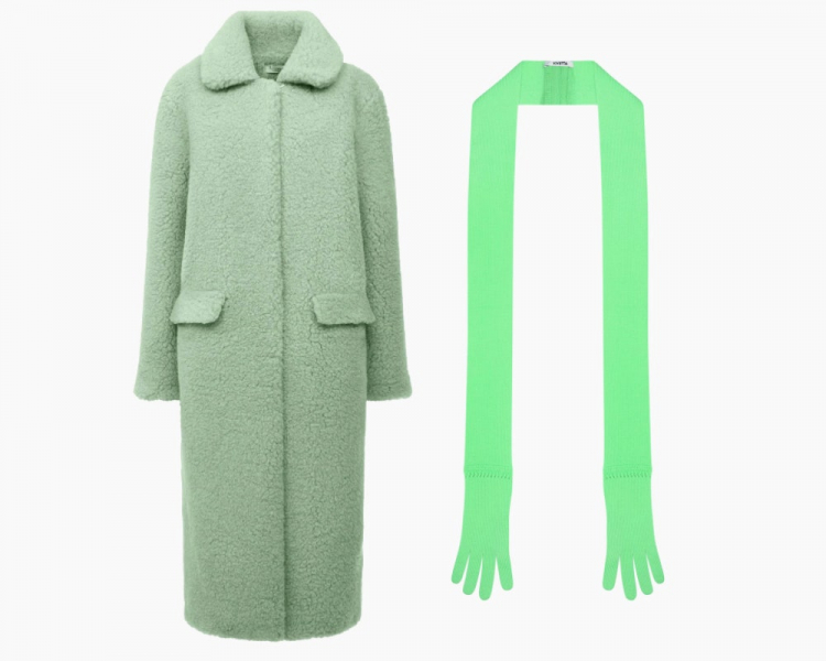 Рианна в зеленом пальто и салатовых перчатках покажет вам, как сочетать сразу несколько оттенков одного цвета